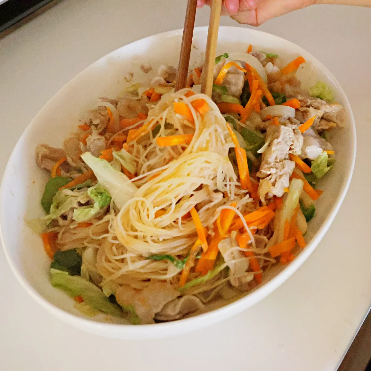 電子レンジで簡単調理! おかず焼ビーフンとり野菜みその作り方_作り方