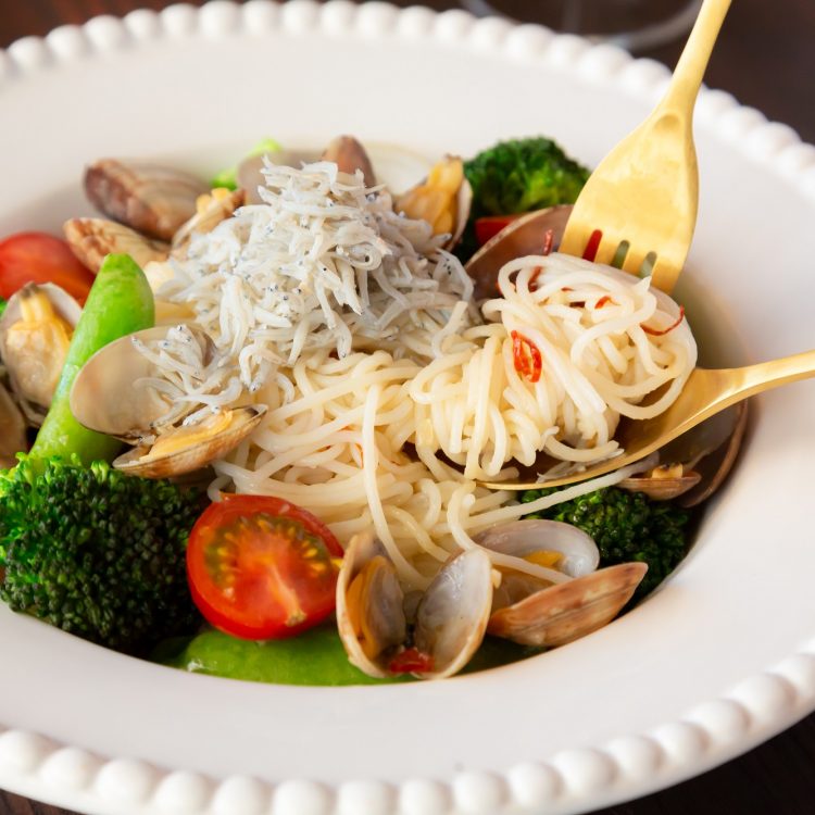 グルテンフリー♪しらすのボンゴレ風パスタ