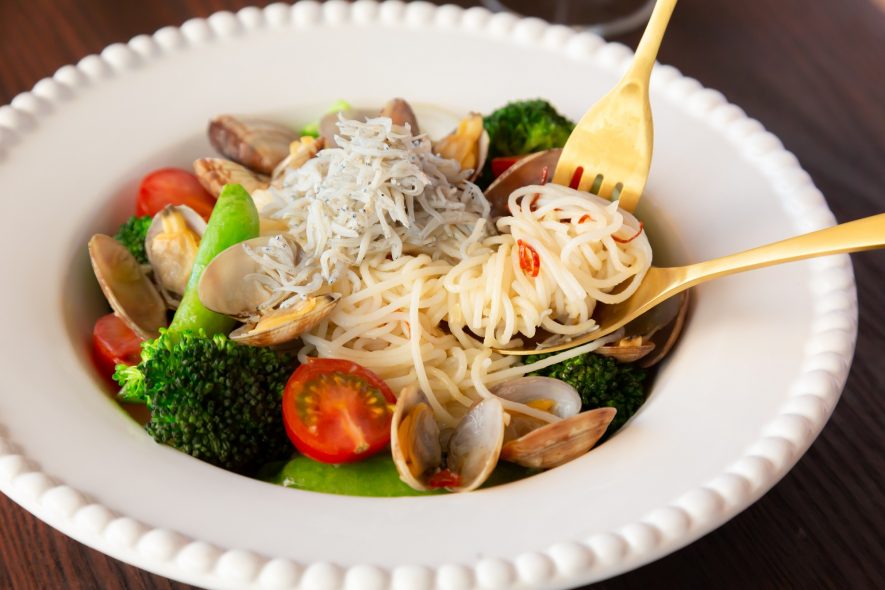 グルテンフリー♪しらすのボンゴレ風パスタ