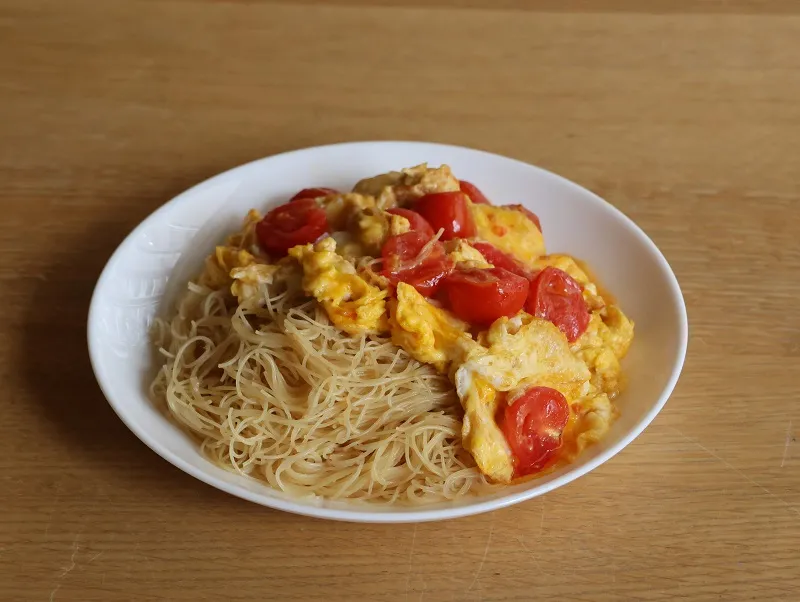 ミニトマトで！トマ玉ビーフン♪とろふわ卵とジュワっとトマトのうま味炒めのレシピ
